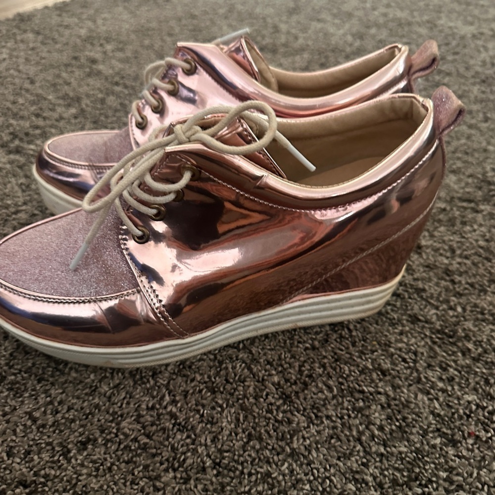 Rose Gold Glitter FUN Platform Sneakers Metallic Costume Fun Sole Shoes 8.5 - Picture 4 of 15